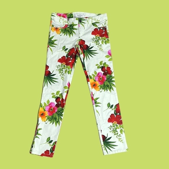 Abercrombie & Fitch Multi Tropical Print Low-Rise Cropped Skinny Pants Sz 25 - Picture 1 of 11